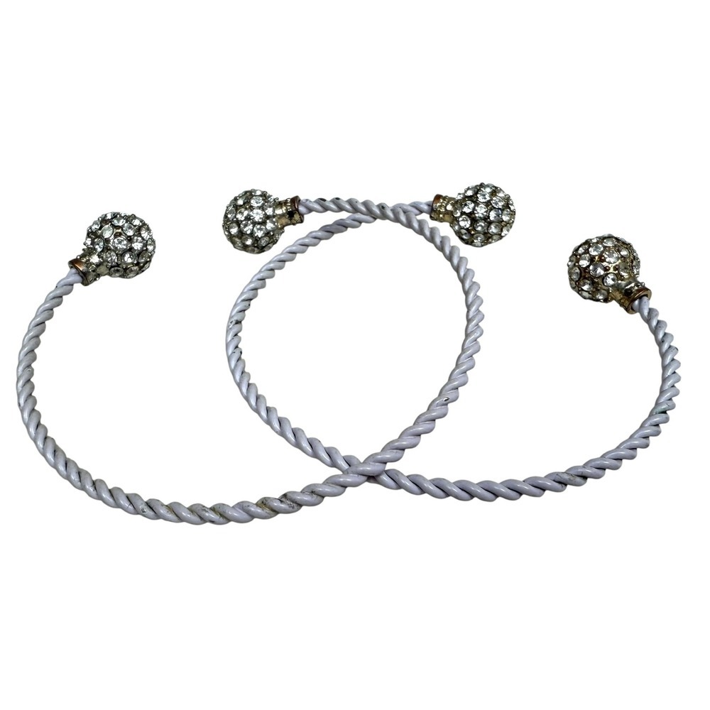 Rhinestone Cluster Twist Knotted Cuff Bangle Bracelets Fashion Jewelry Set of 2